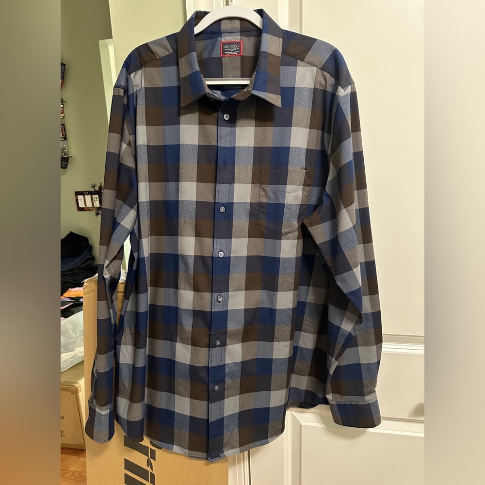 UNTUCKit Men's Blue and Brown Plaid Shirt size xxxl tall